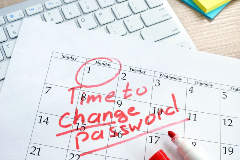 Calendar with words Time to change the password.  Password management.