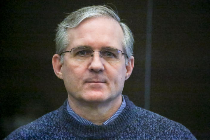 Paul Whelan listens to the verdict in a courtroom of the Moscow District Court.