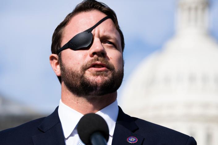 DECEMBER 2: Rep.  Dan Crenshaw, R-Texas, attends a press conference to introduce the Crucial Communism Teaching Act outside the U.S. Capitol on Thursday, December 2, 2021