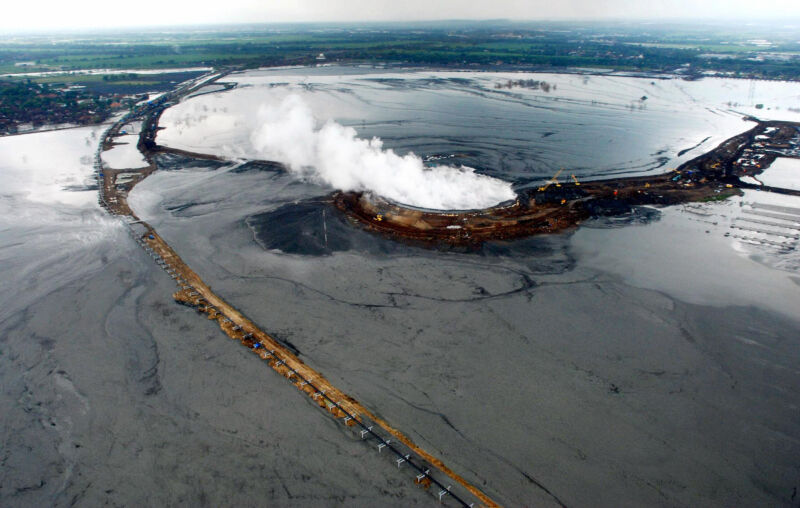 Top view of mud volcano in Indonesia