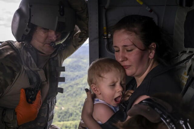 A family had to be airlifted from their home in eastern Kentucky after being surrounded by flooding in July 2022.