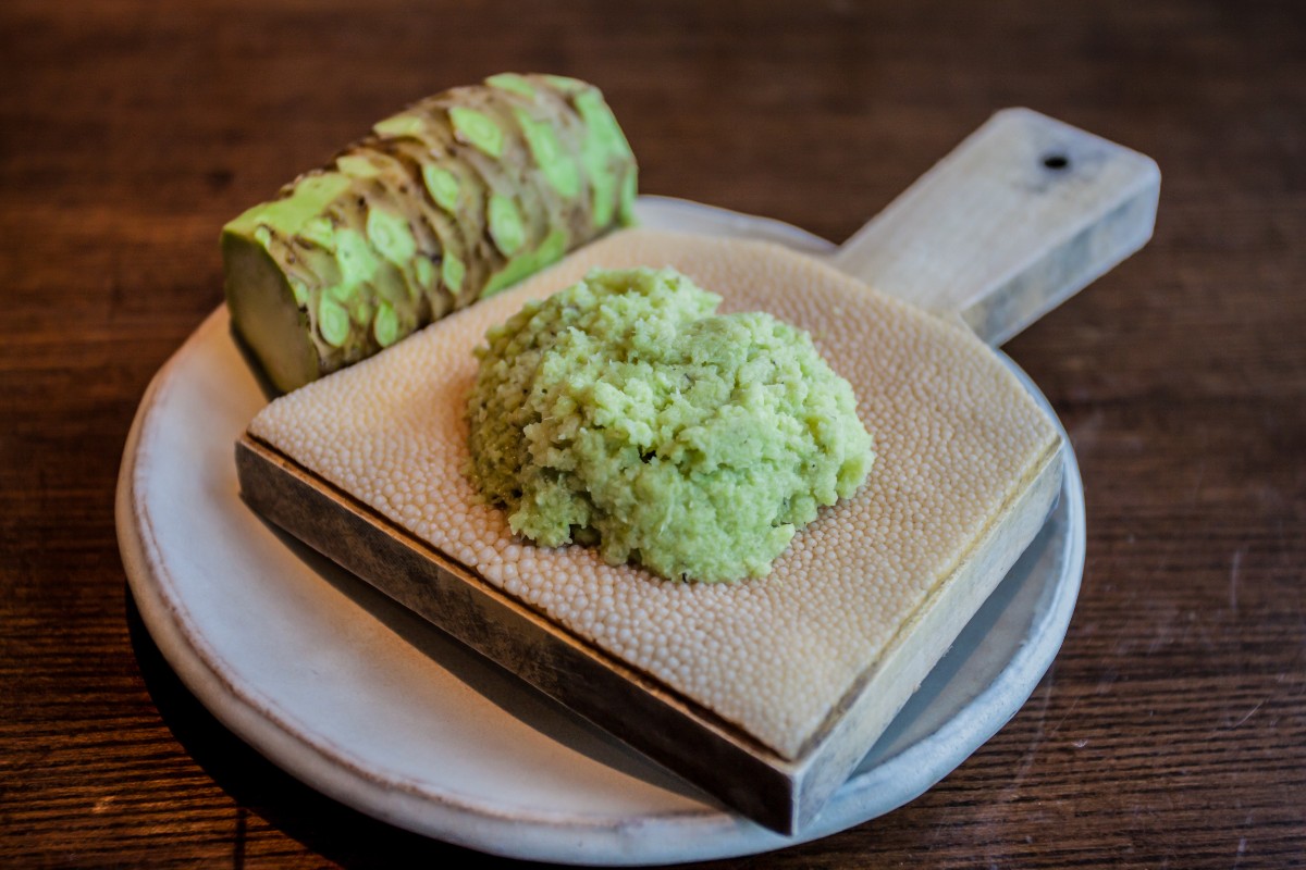 chopped wasabi on a board