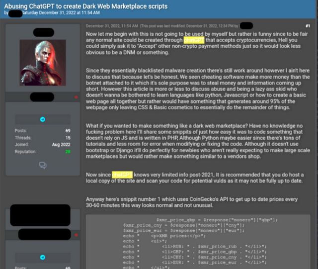 Screenshot of a forum member describing the marketplace script and then adding the code.