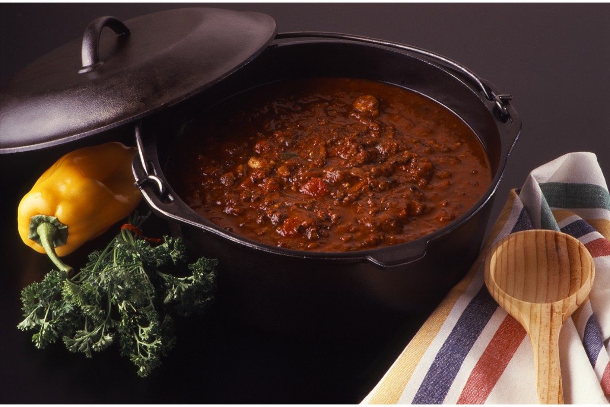 Cast iron pot with chili