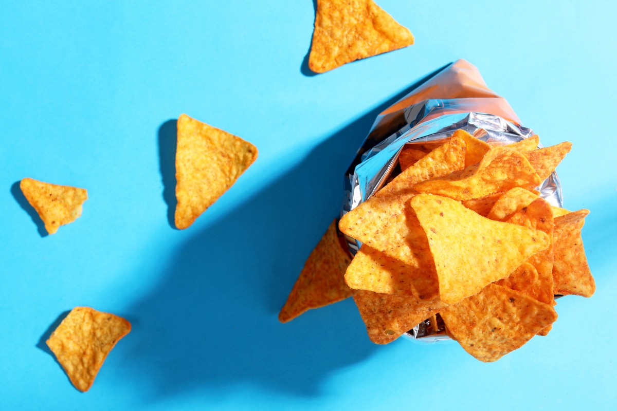 Bag of chips Doritos on a blue background