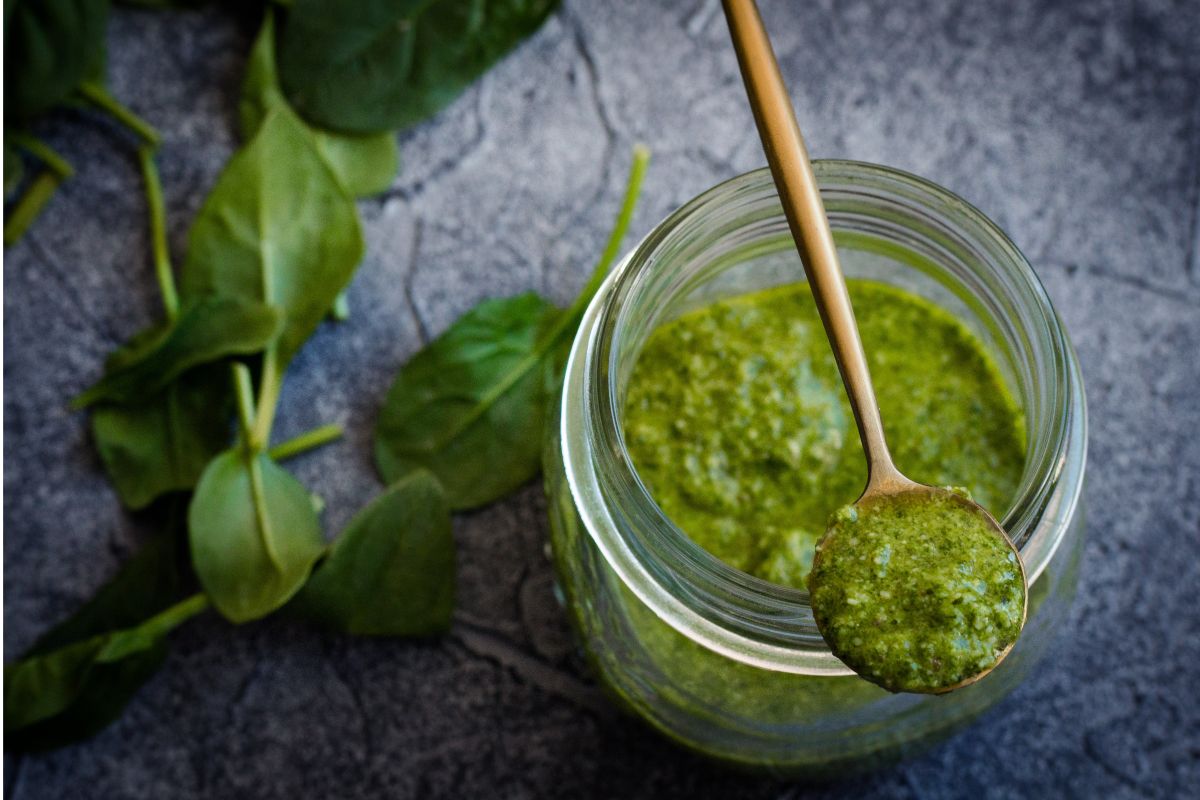 Green sauce in a bowl