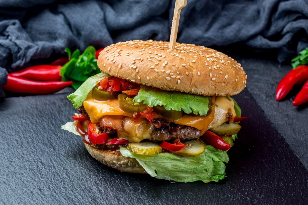 Hot burger with meat and jalapeno