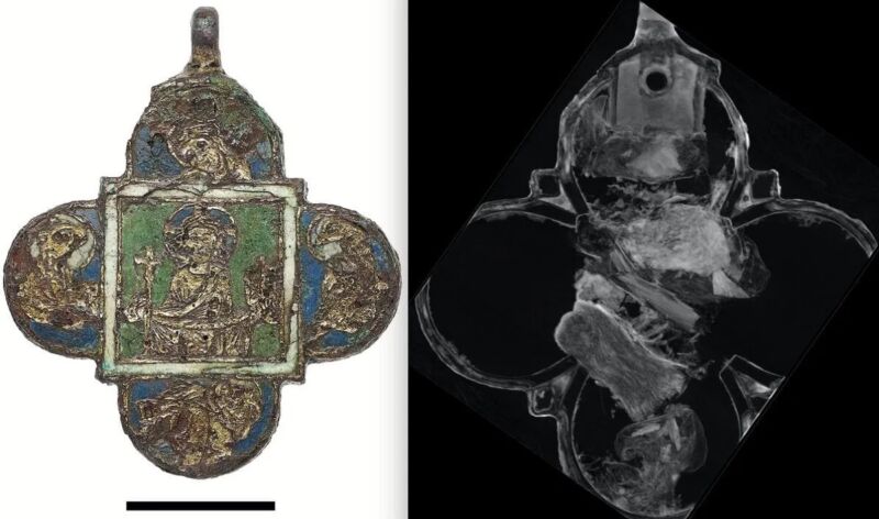 Scientists used neutron tomography to peer into a medieval pendant and revealed five reliquary packages. 