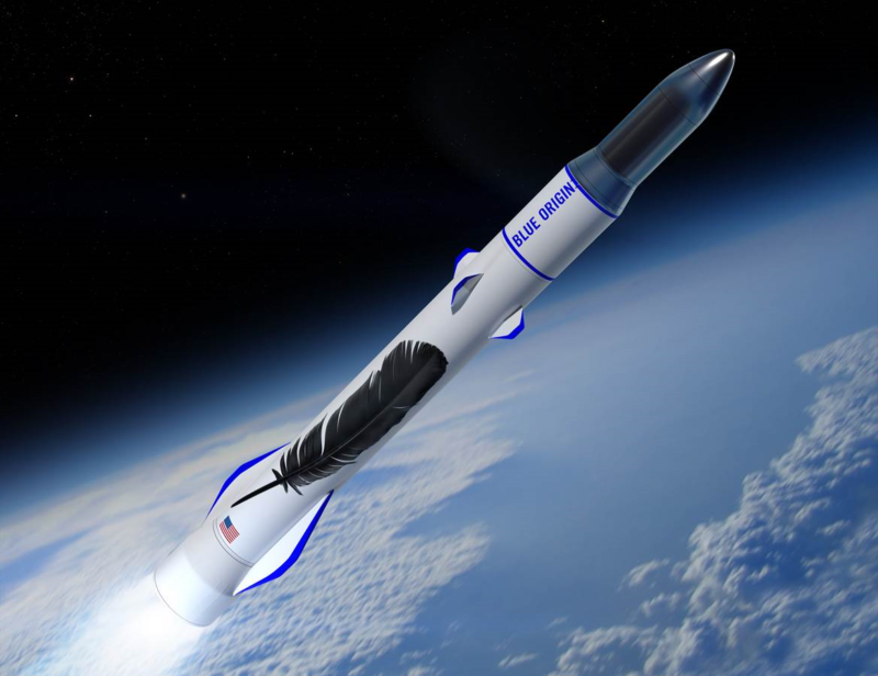 Blue Origin's concept art for a new Glenn rocket launch into orbit.