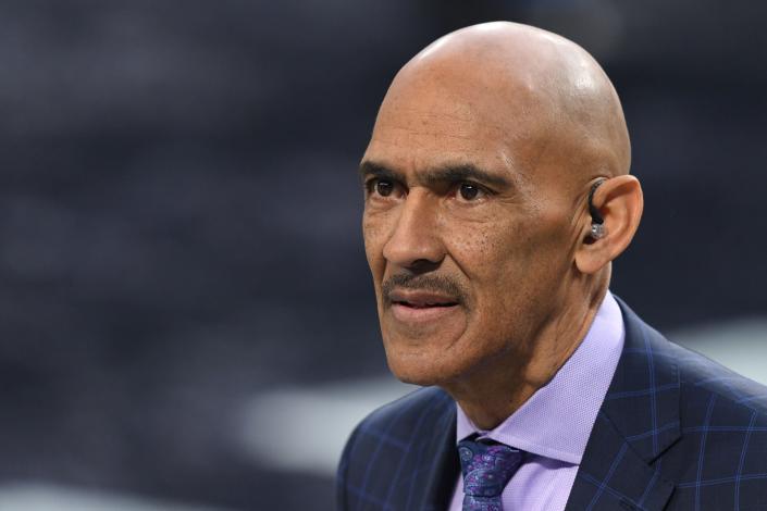 February 4, 2018;  Minneapolis, MN, USA;  Tony Dungy, former player and coach, watches from the field ahead of Super Bowl LII between the New England Patriots and the Philadelphia Eagles at US Bank Stadium.  Mandatory Credit: John David Mercer-USA TODAY Sports