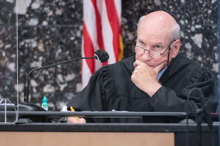 Judge Jeffrey Gillen of the 15th Judicial Circuit is seen at the trial of Wellington resident Robert Finney at the Palm Beach County Courthouse on Monday, November 21, 2022 in downtown West Palm Beach, FL.  Finney is on trial for first-degree murder in a 2018 West Palm Beach murder trial. He unsuccessfully tried to have the charges dismissed under Florida's "stand your ground"  law.