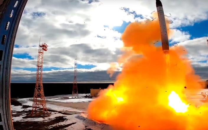 A successful test of the Sarmat missile system - nicknamed Satan II - by Russia in November 2022 - Russian Ministry of Defense