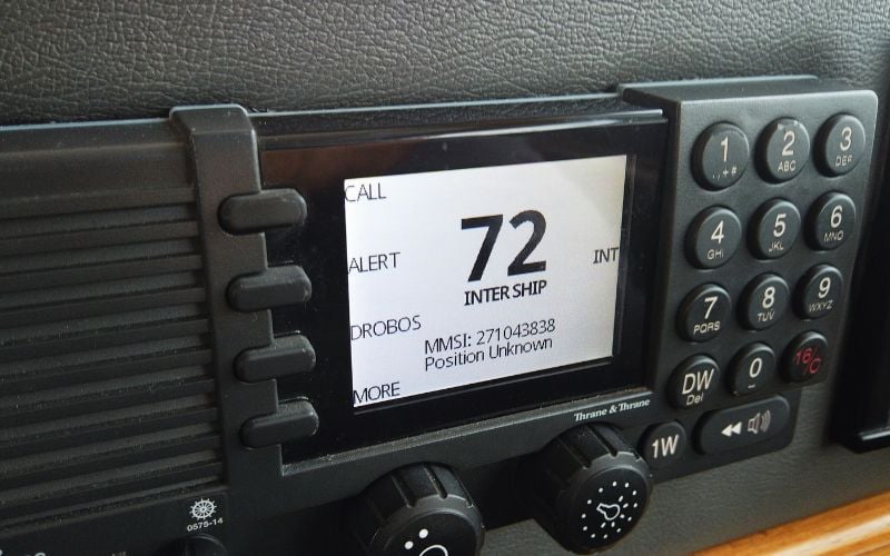 Close-up of a shortwave radio transceiver interface