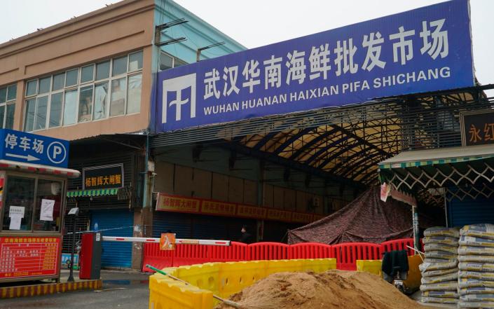 Wuhan's Huanan Seafood Wholesale Market, pictured in January 2020, was at the center of a row over the origins of Covid-19 - Dake Kang