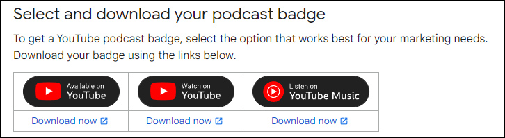 youtube podcasts badges.