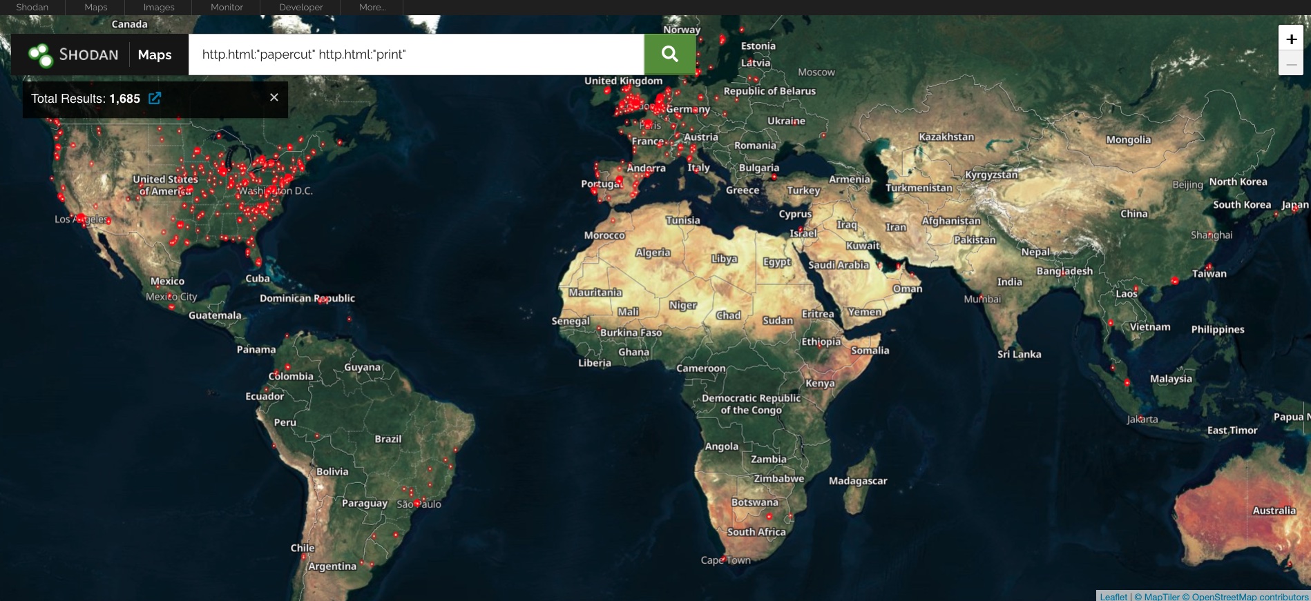 World map with locations of PaperCut installations.