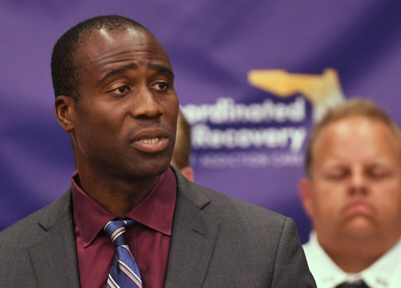     Florida Surgeon General Joseph Ladapo speaks at a news conference.