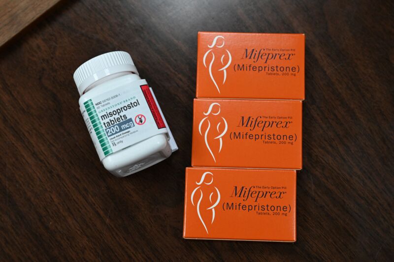 Mifepristone (Mifeprex) and Misoprostol, the two medications used in a drug-induced abortion, are seen June 17, 2022 at the Women's Reproductive Clinic, which provides legal drug-induced abortion services, in Santa Teresa, New Mexico. 