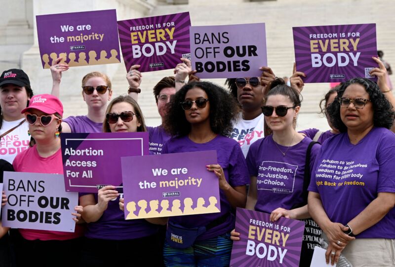 Abortion rights advocates will gather outside the U.S. Supreme Court in Washington, D.C. on April 14, 2023 to speak out against restrictions on abortion pills.