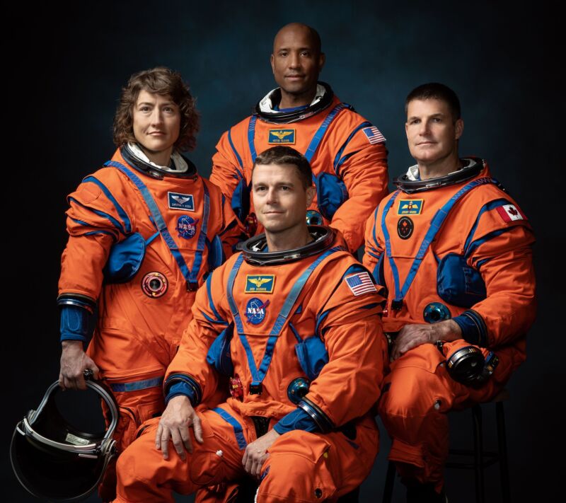 NASA astronauts Reid Wiseman (bottom), Victor Glover (top) and Christina Hammock Koch (left) and CSA astronaut Jeremy Hansen (right) were announced Monday as the crew of Artemis II.