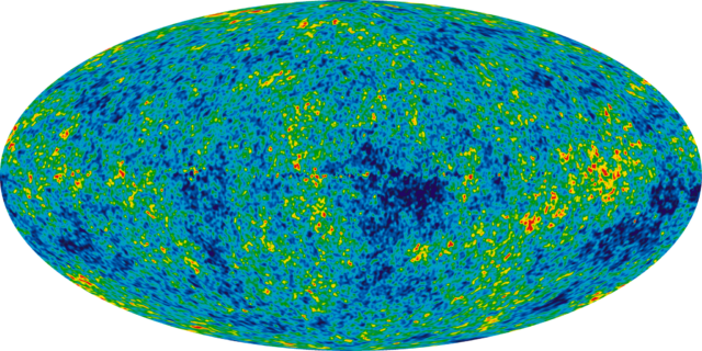 All-sky mollweide map of the cosmic microwave background created from Wilkinson Microwave Anisotropy Probe data.