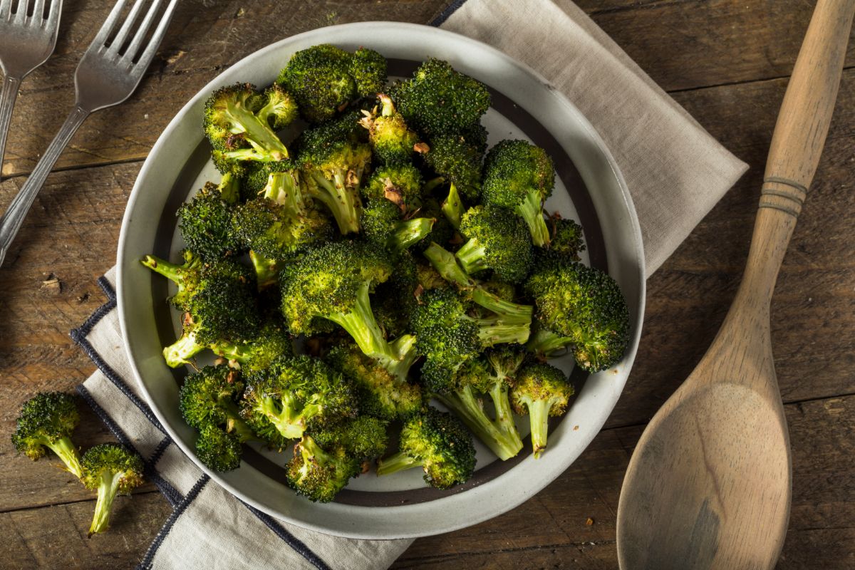 Organic green roasted broccoli florets