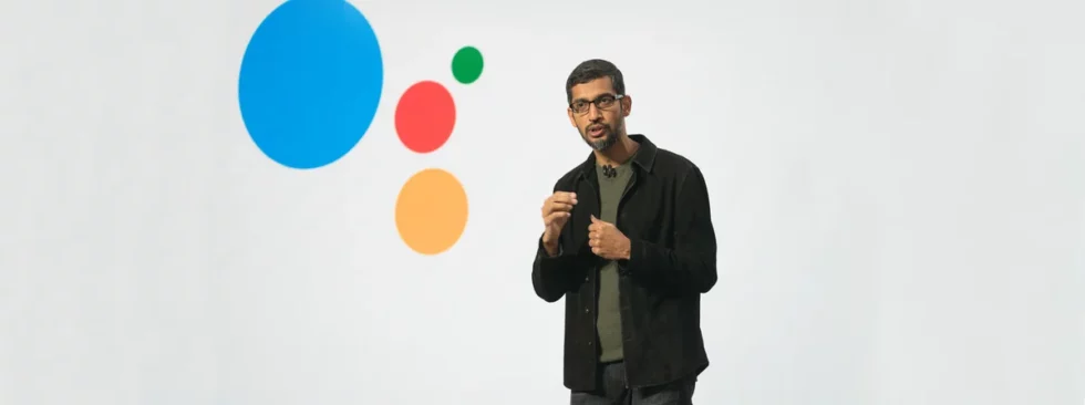 Google's 2016 headline "AI first" Pichai's blog post for the Google Assistant logo.  Back then, AI = Google Assistant. 