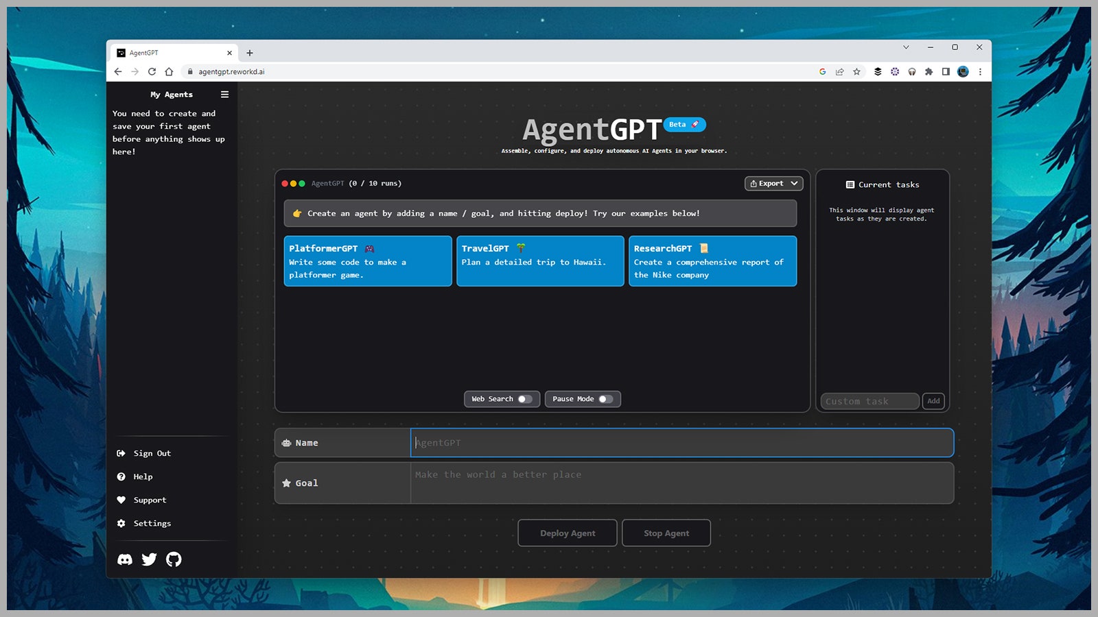 Screenshot of AutoGPT plugin on desktop web browser