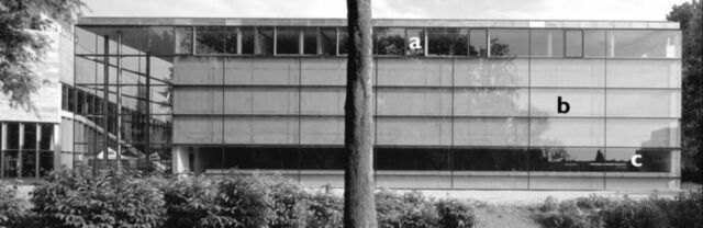 (a) Moeliker's office in the new north wing of Natural History Rotterdam in 1997. (b) Where the duck collided with the glass facade.  (c) Where Moeliker de "homosexual necrophilia."