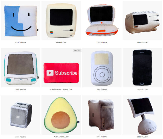 Throwboy makes a selection of pillows inspired by iconic Apple products, among other tech themes.