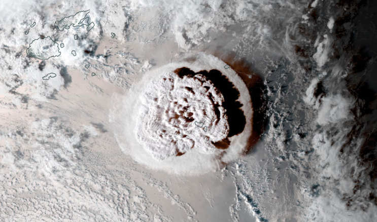 Image of a huge plume of material erupting from the ocean.