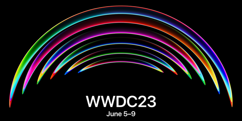 Different bands of color above a WWDC logo