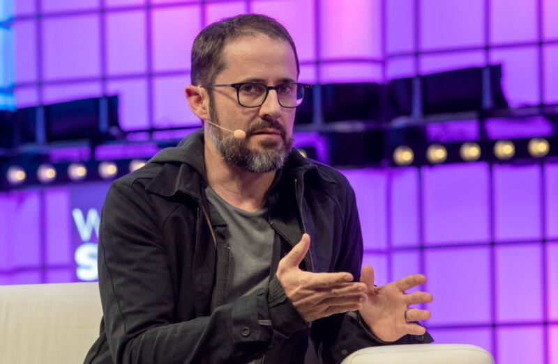 Twitter co-founder Ev Williams gives remarks at Web Summit at Altice Arena on November 8, 2018 in Lisbon, Portugal. 