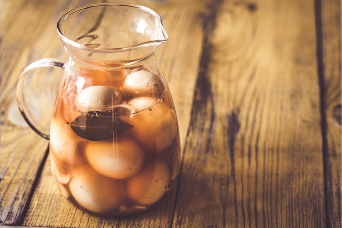 Pickled eggs in a glass jar