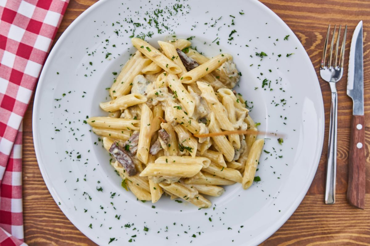 Pasta Served in White Plate