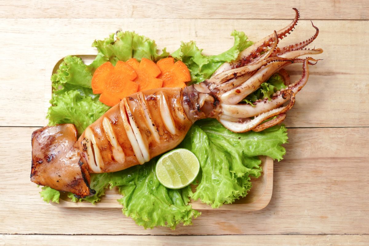 grilled squid with salad